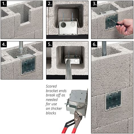 cynder block mounting electrical metal box|concrete block wall electrical supports.